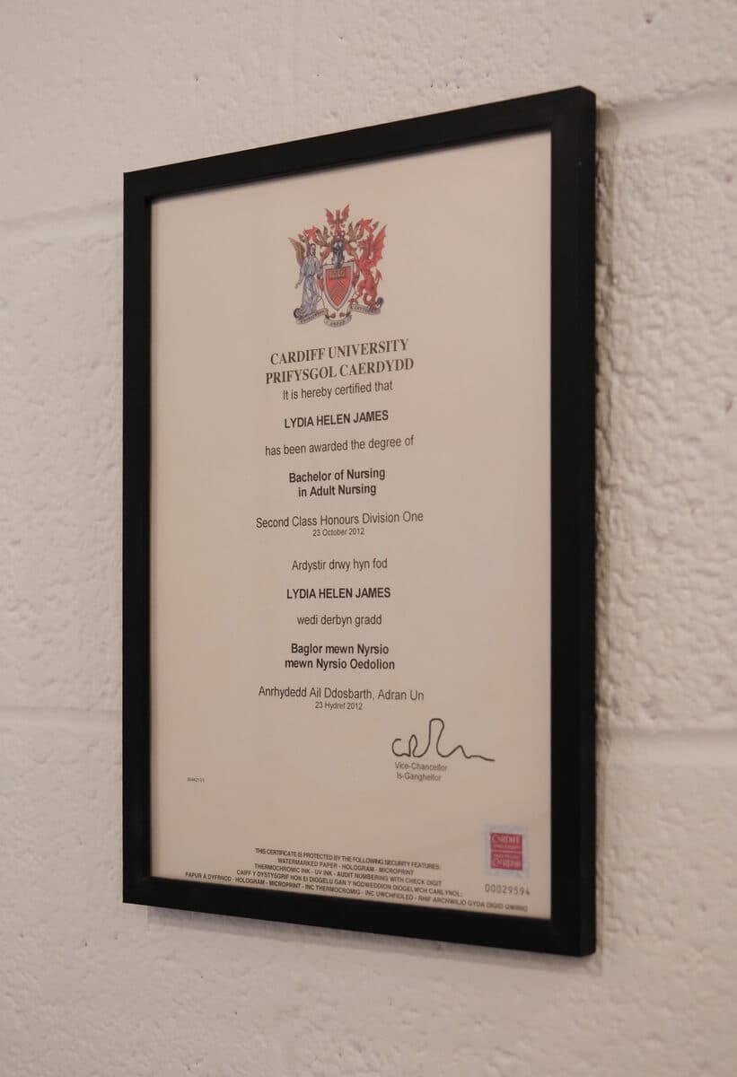 Bachelor of Nursing certificate, Cardiff University
